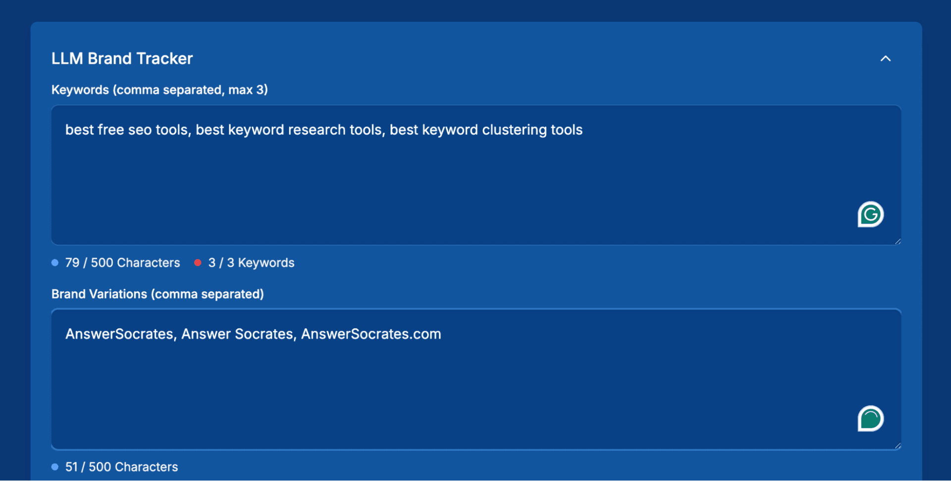 Add your main keywords & brand variants