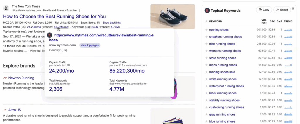 Keywords Everywhere topical keyword suggestions