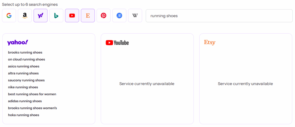 Soovle search results, only 1 out of 3 displaying successfully