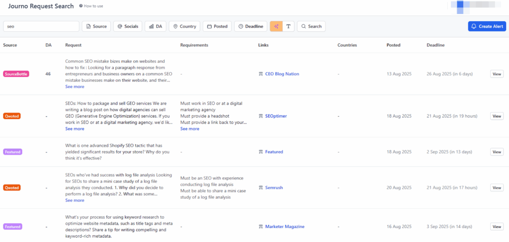 JournoFinder Journo Request Search